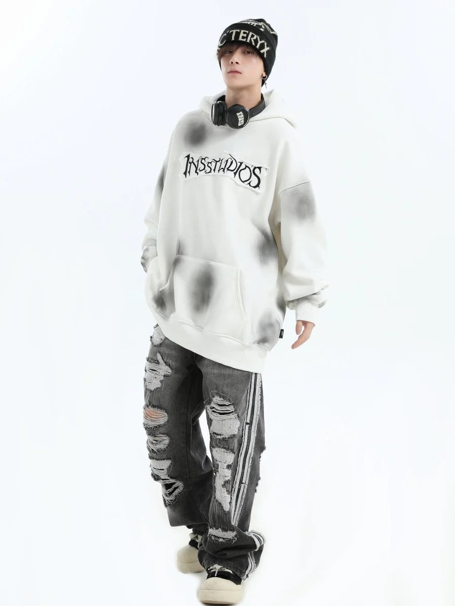 [INSstudios] SPRAY PAINT LOGO LOOSE HOODIE ST1199