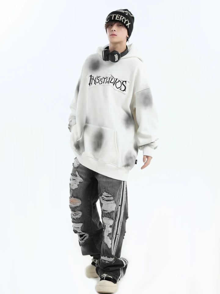 [INSstudios] SPRAY PAINT LOGO LOOSE HOODIE ST1199