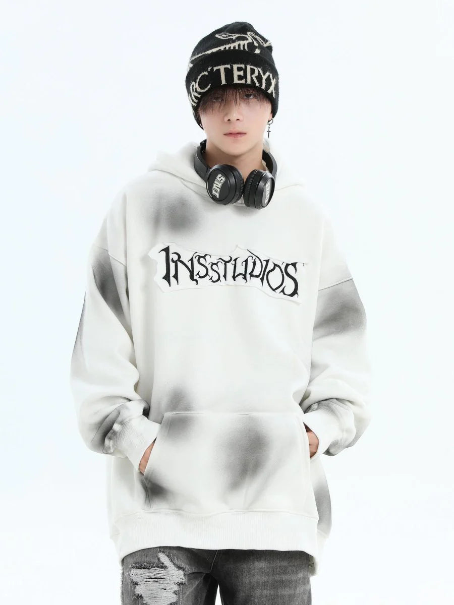 [INSstudios] SPRAY PAINT LOGO LOOSE HOODIE ST1199
