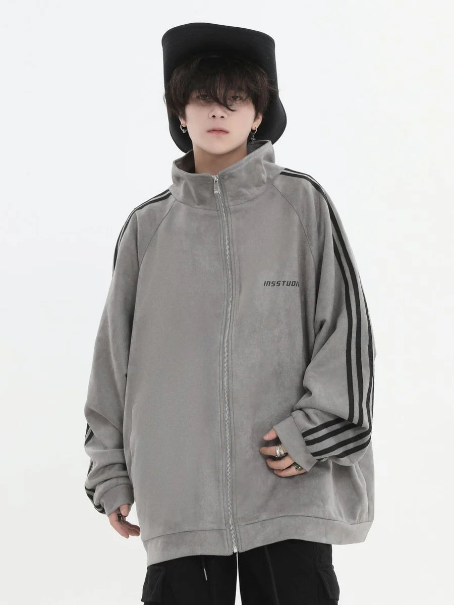 [INSstudios] STRIPED CASUAL ZIPPER JACKET ST1196