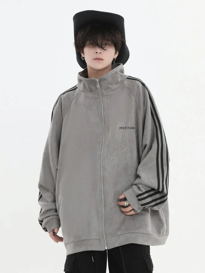[INSstudios] STRIPED CASUAL ZIPPER JACKET ST1196