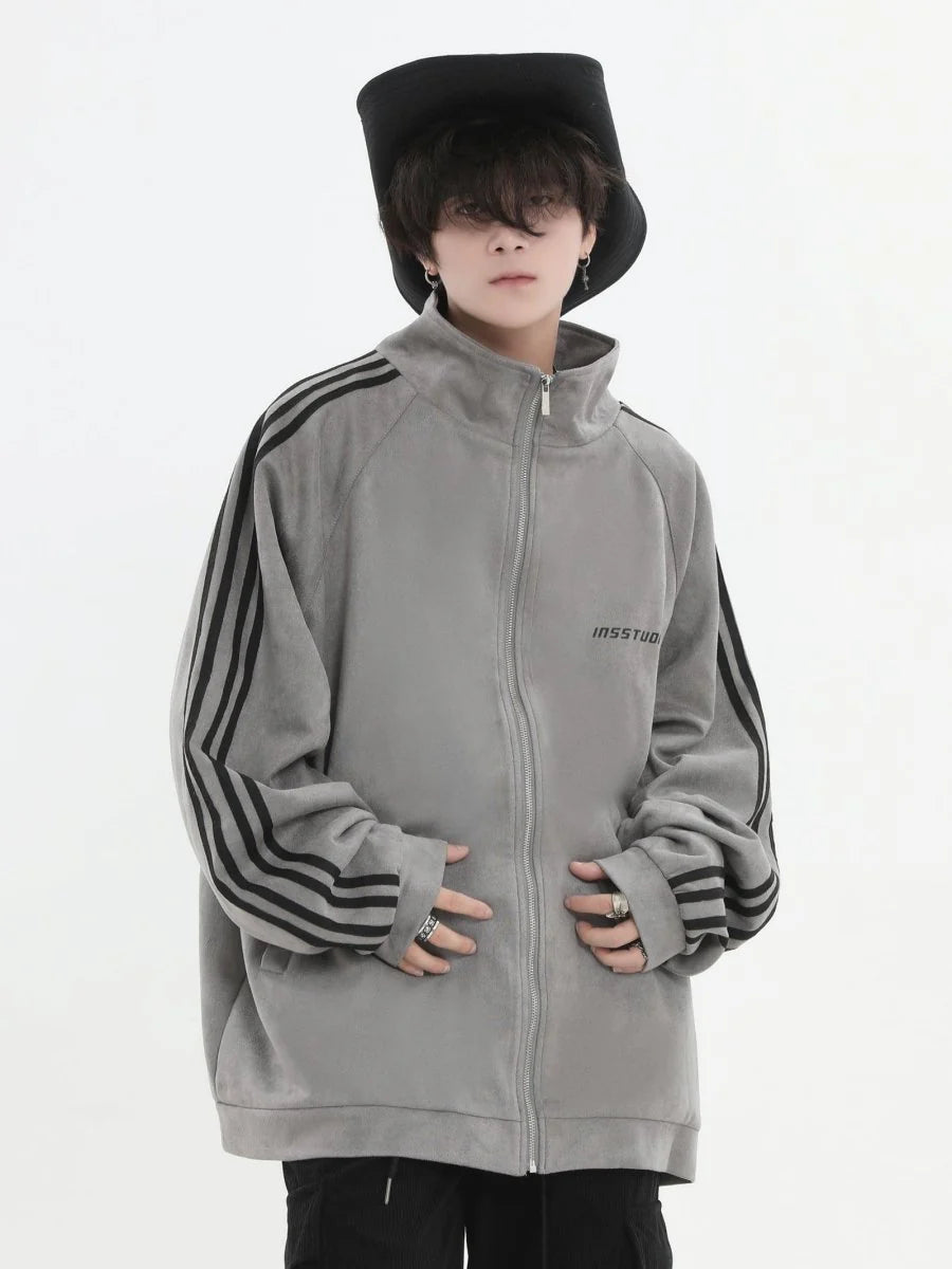 [INSstudios] STRIPED CASUAL ZIPPER JACKET ST1196