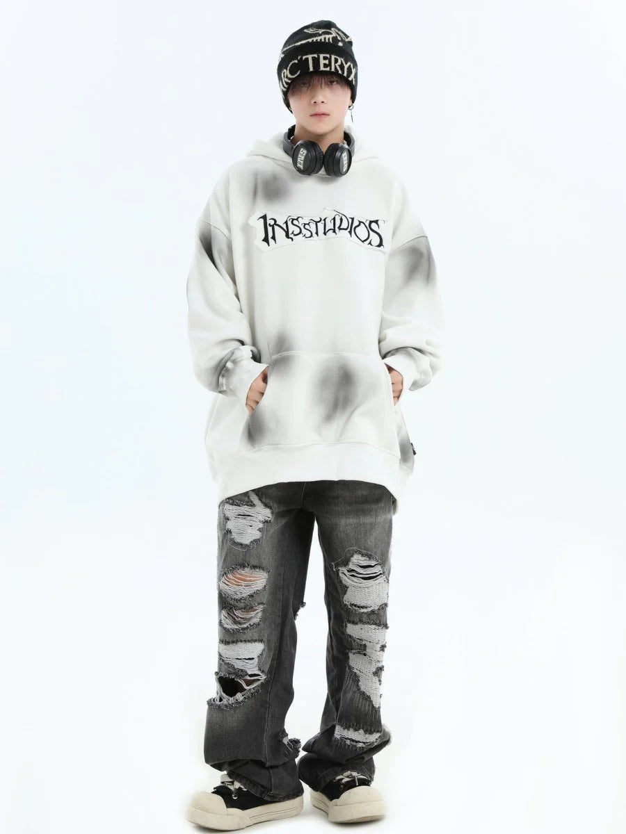 [INSstudios] SPRAY PAINT LOGO LOOSE HOODIE ST1199