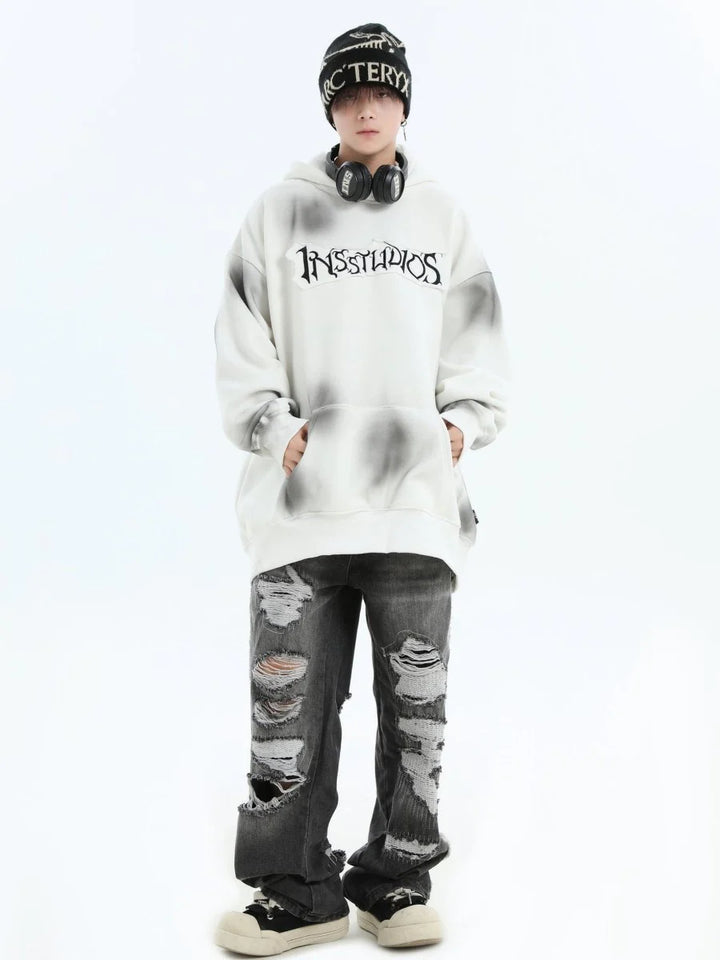 [INSstudios] SPRAY PAINT LOGO LOOSE HOODIE ST1199