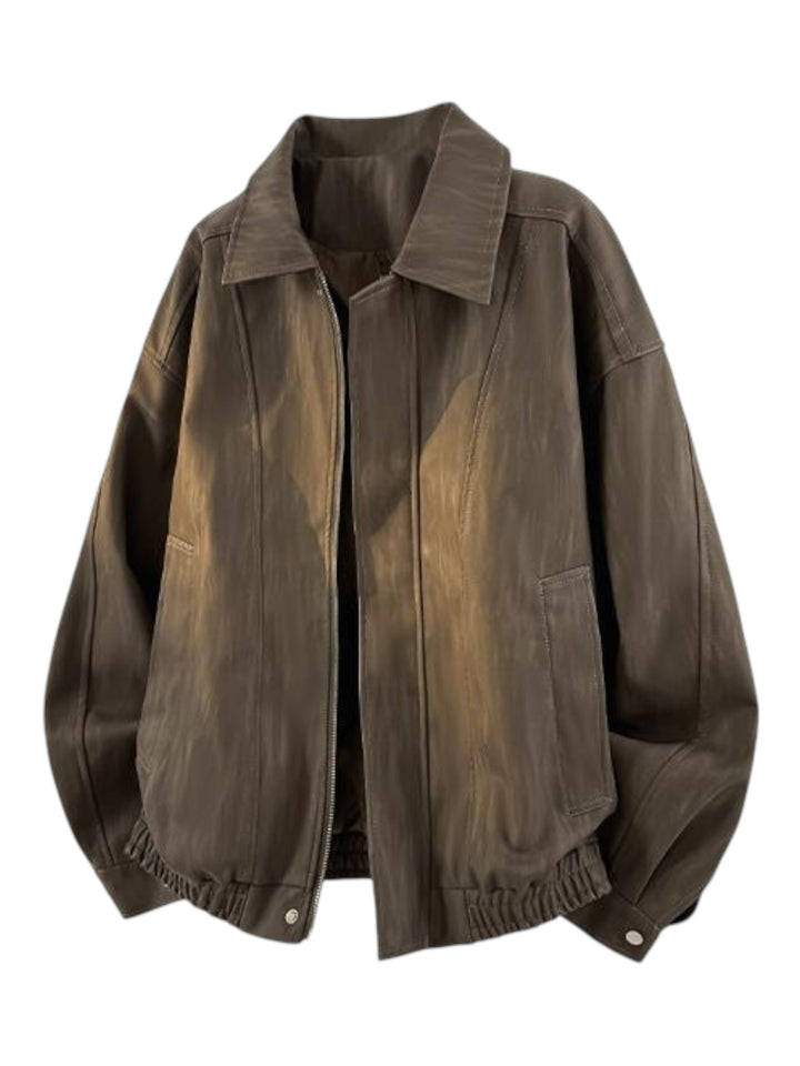 DYED FAUX LEATHER HARRINGTON JACKET st5064