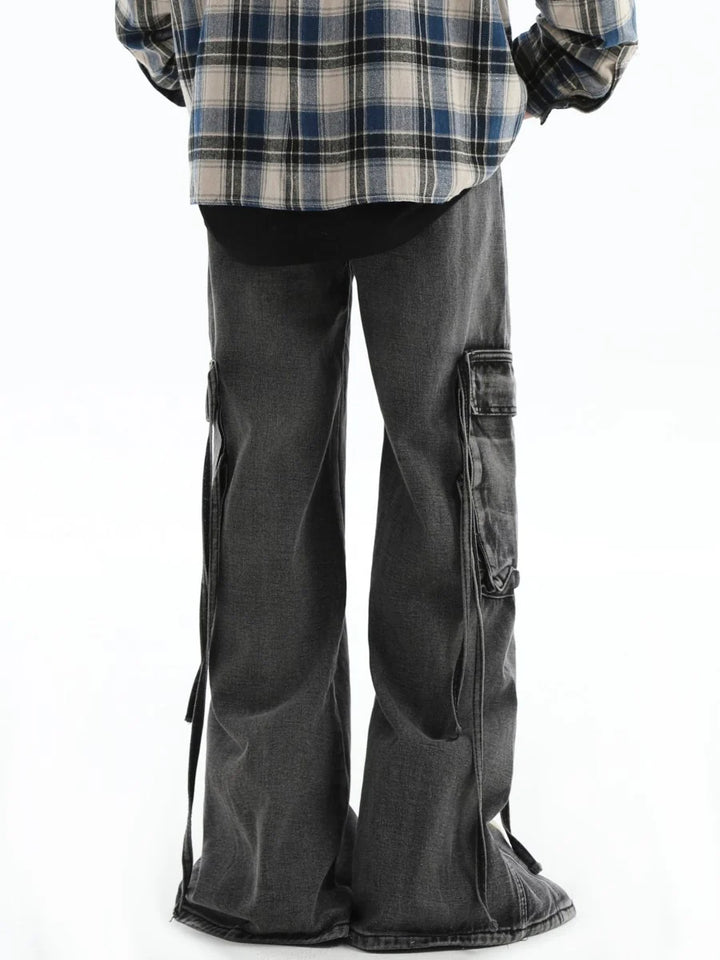 [INSstudios] MULTI-POCKET LOOSE STRAIGHT LONG JEANS ST1210