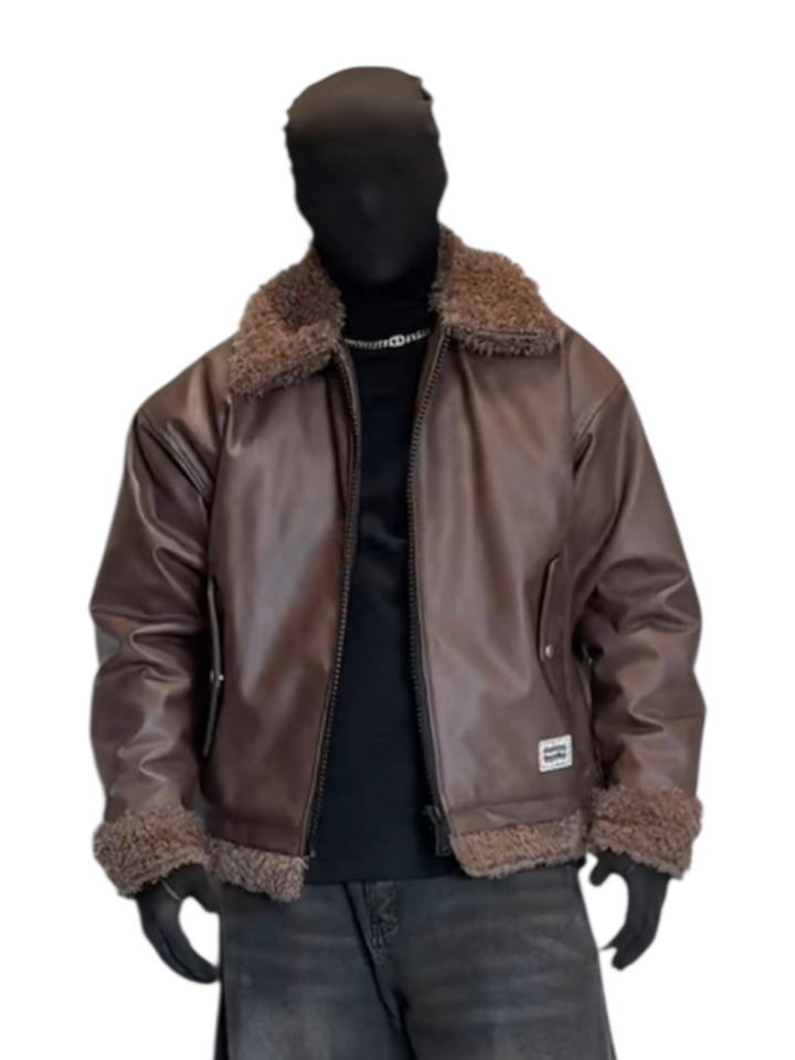 FAUX LEATHER SHEARLING-COLLAR JACKET ST5071