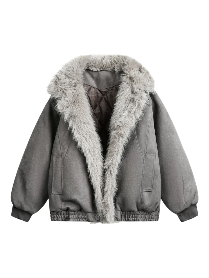 FAUX SUEDE FUR-TRIM PADDED JACKET st5087