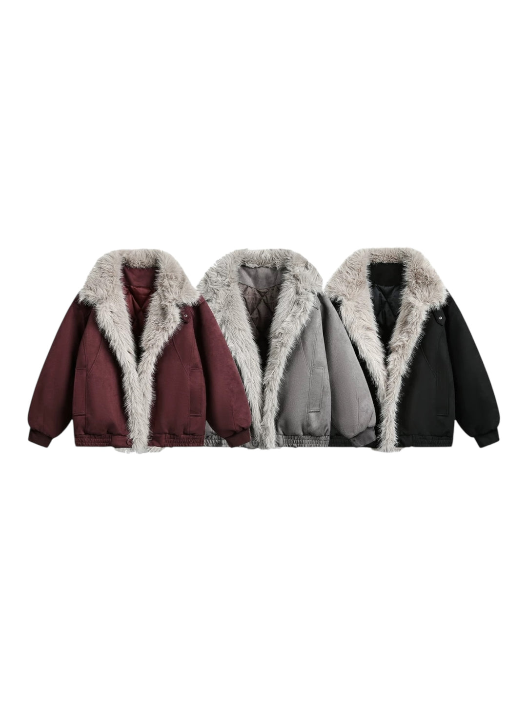 FAUX SUEDE FUR-TRIM PADDED JACKET st5087