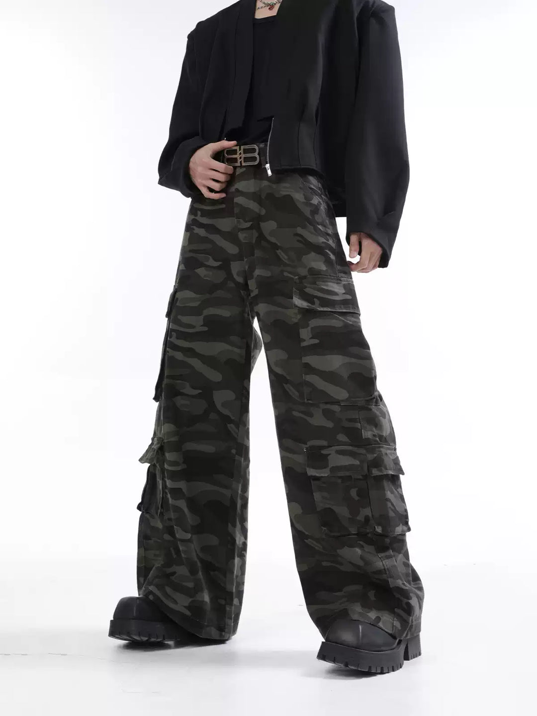 [FLAT ROOM] CAMO MULTI-POCKET WIDE CARGO PANTS st2070