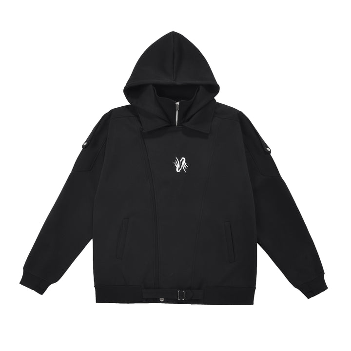LAYERED-LOOK STAND-COLLAR ZIP HOODIE TT001