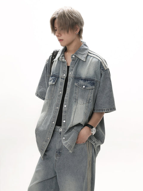 [GIBBYCNA] 스트라이프 루즈 데님 셔츠 + 바텀 st2040