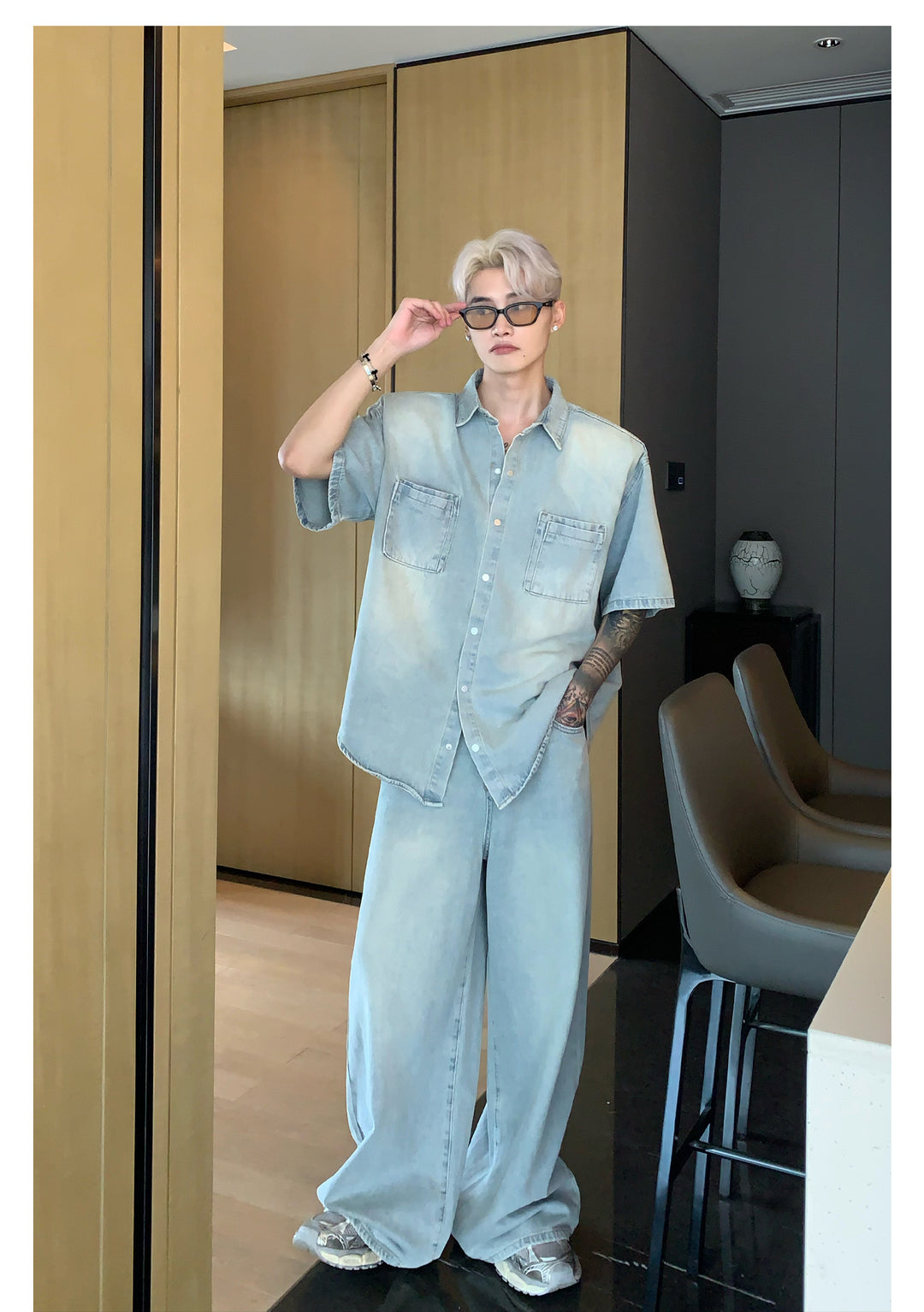 [CUIBUJU] Niche made washed denim set up st1720