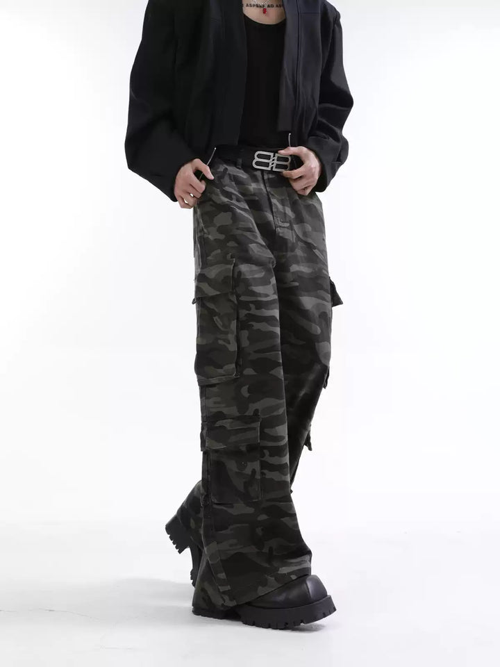 [FLAT ROOM] CAMO MULTI-POCKET WIDE CARGO PANTS st2070