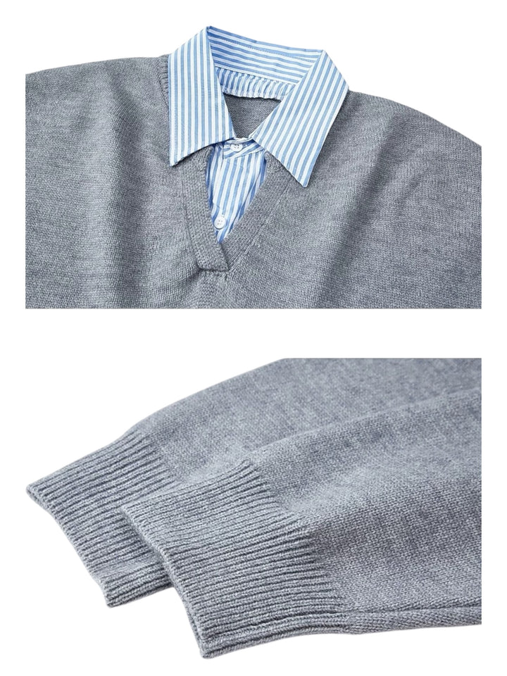 [W.K] LAYERED STRIPE POLO KNIT st5051