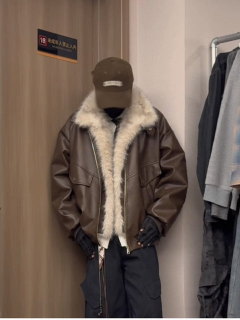FAUX FUR FAKE-LAYER BIKER JACKET  TT088