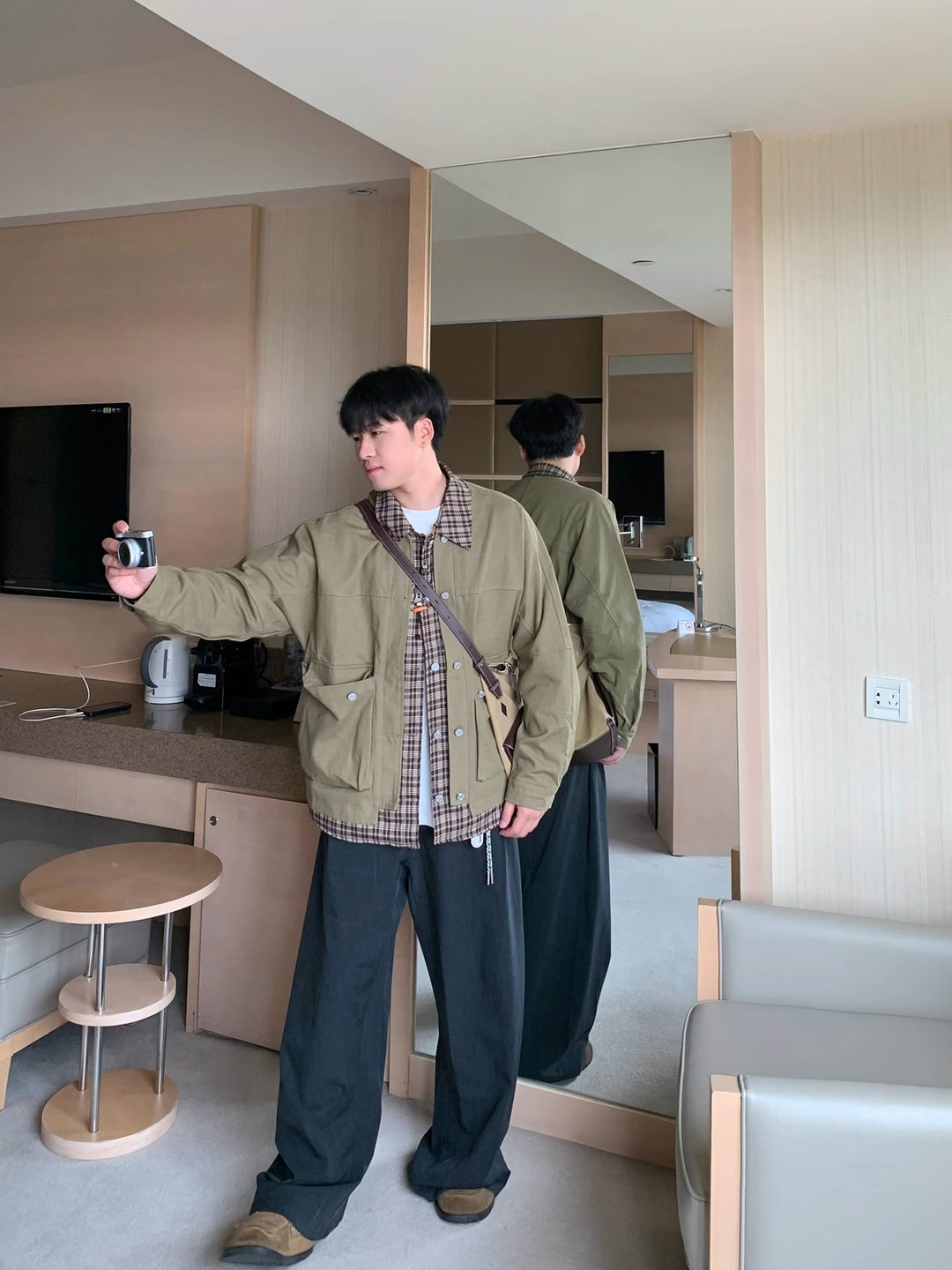 [OV] PLAID LAYERED WORK JACKET st5049