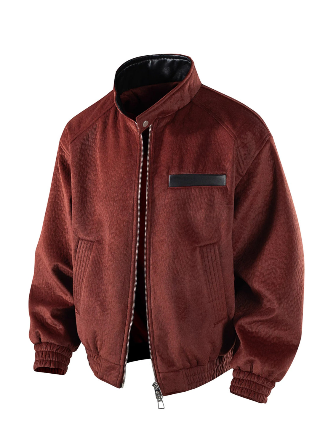 EMBOSSED FAUX SUEDE STAND COLLAR JACKET ST5129