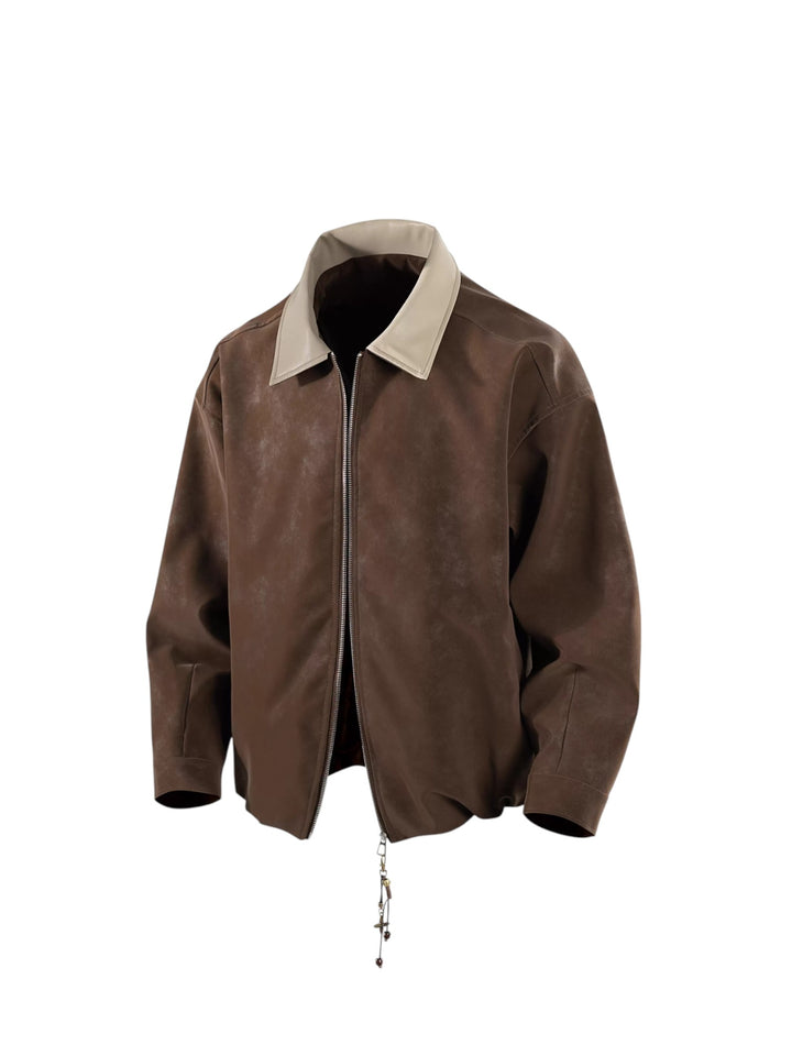 COTTON PANELLED DOUBLE-LAYER COLLAR OVERSIZED WORK JACKET  ST5133