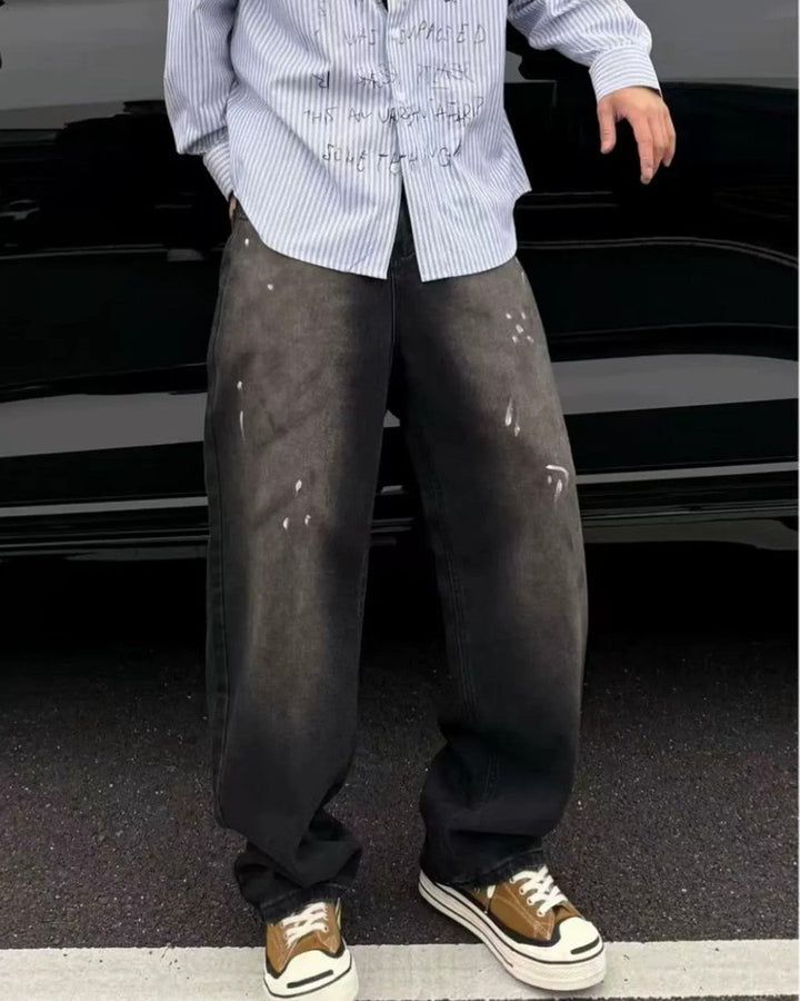 SPLATTER PRINT LOOSE STRAIGHT JEANS MT086