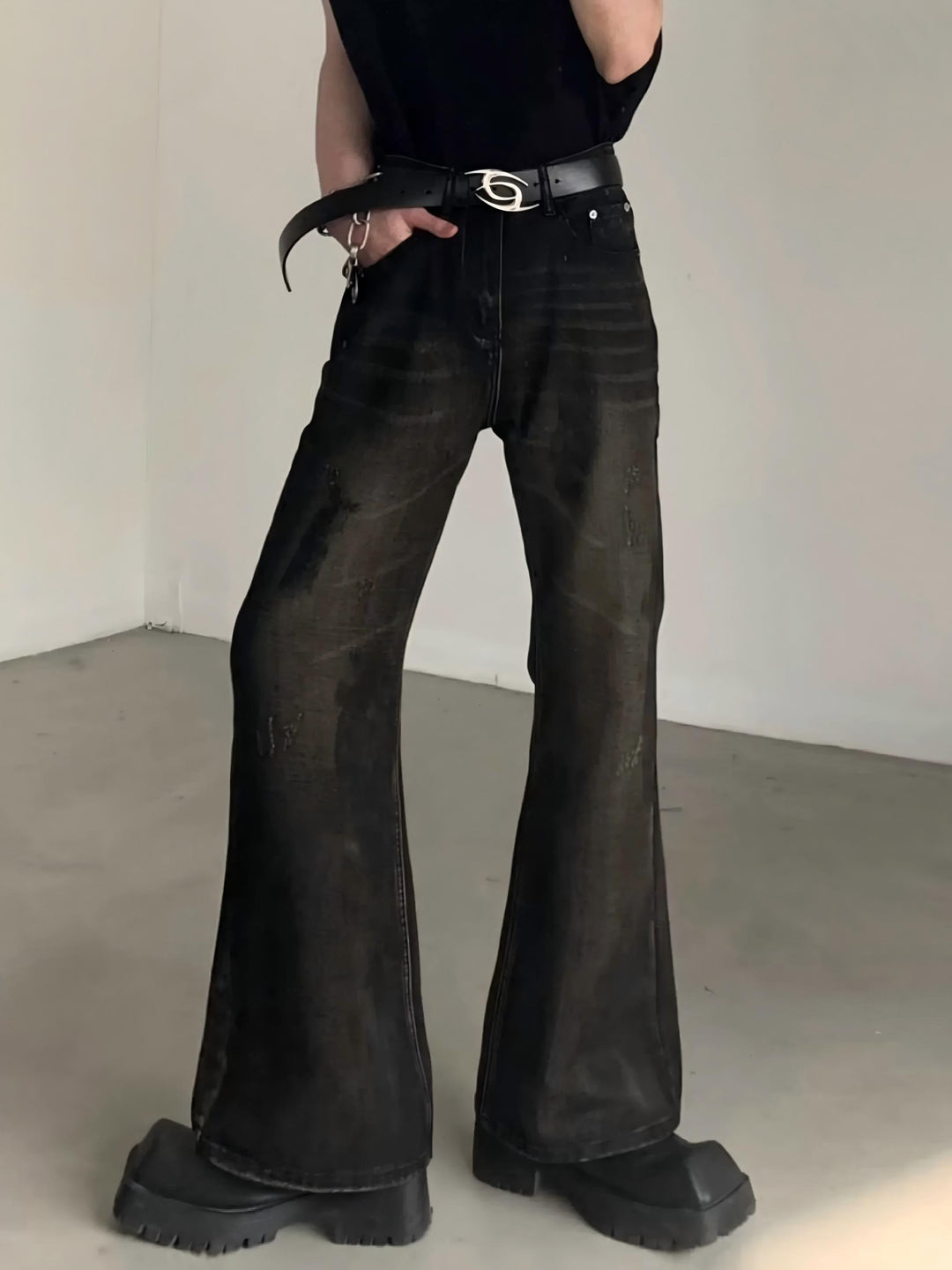 VINTAGE WASHED FLARED HIGH-WAIST JEANS ST5209