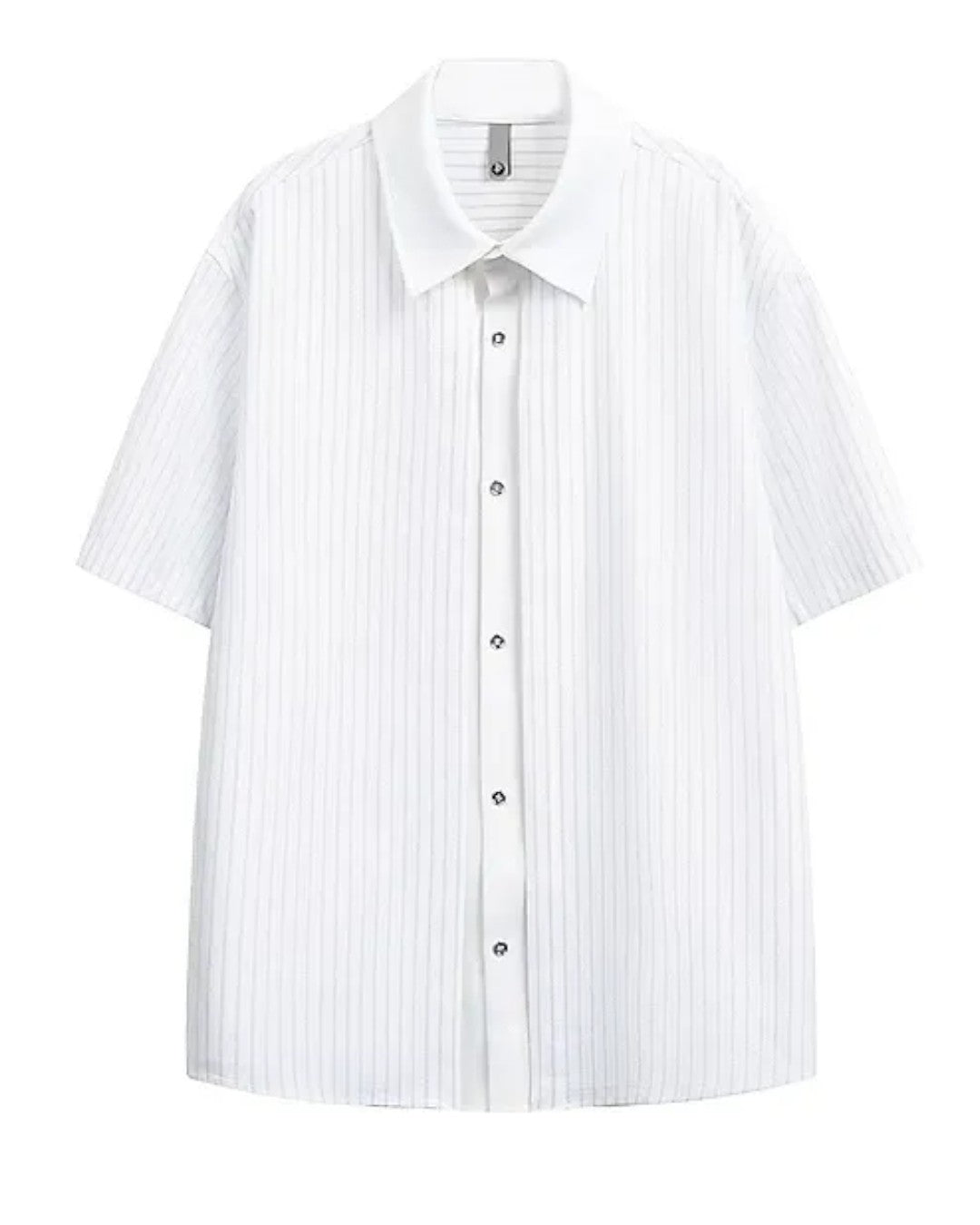 PINSTRIPE FAKE-LAYER PANELLED SHORT SLEEVE SHIRT MT561