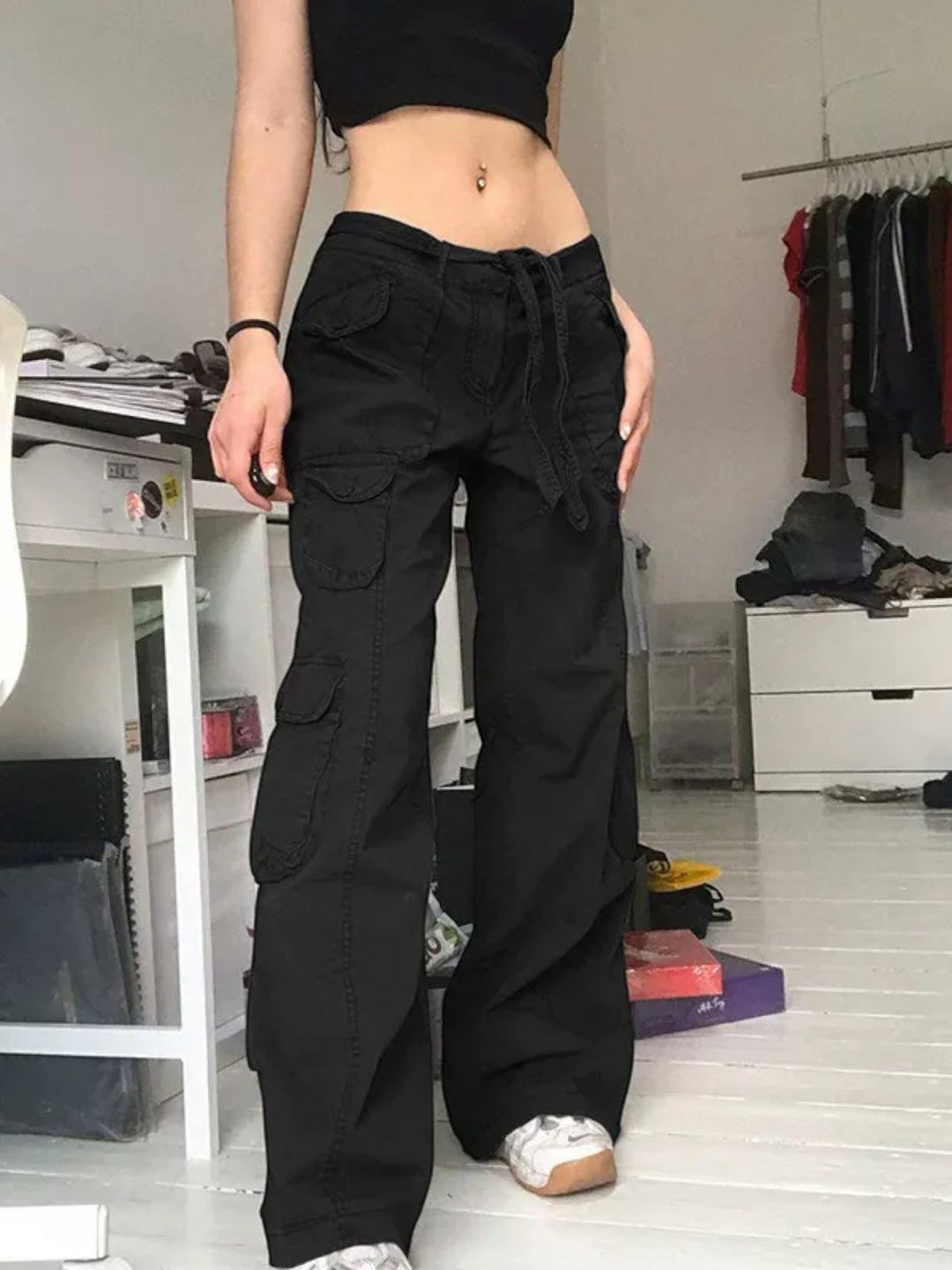 VINTAGE HIGH-WAIST STRAIGHT-LEG CARGO PANTS ST5205