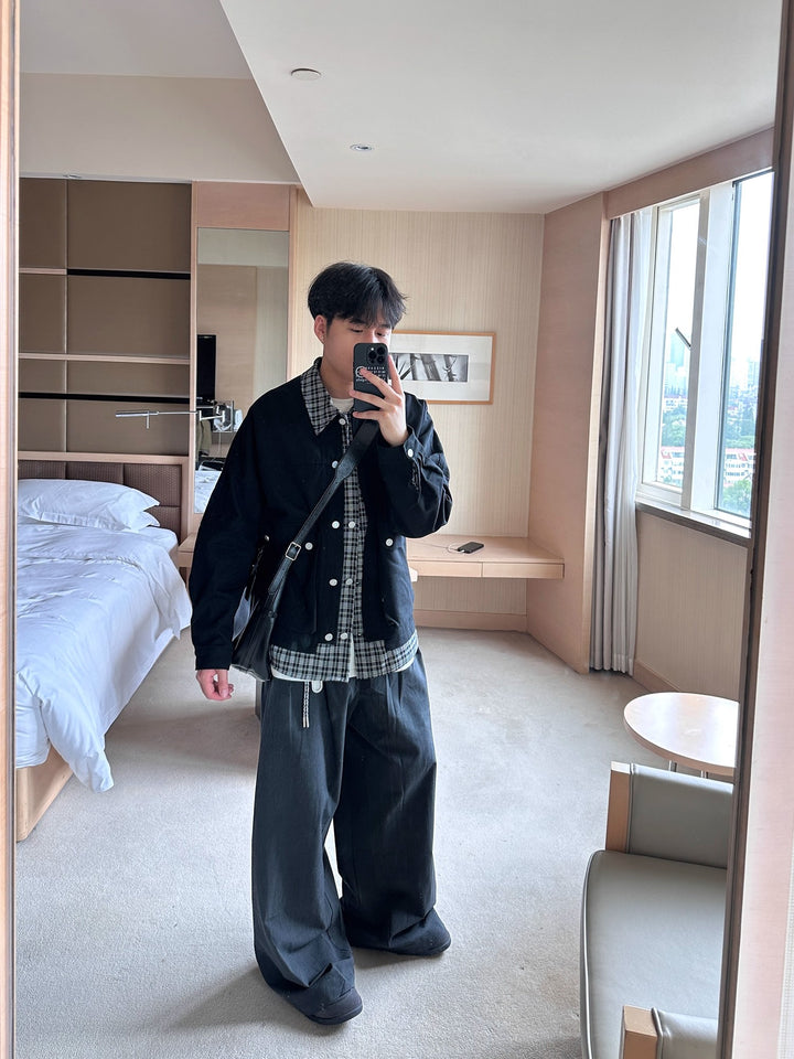 [OV] PLAID LAYERED WORK JACKET st5049