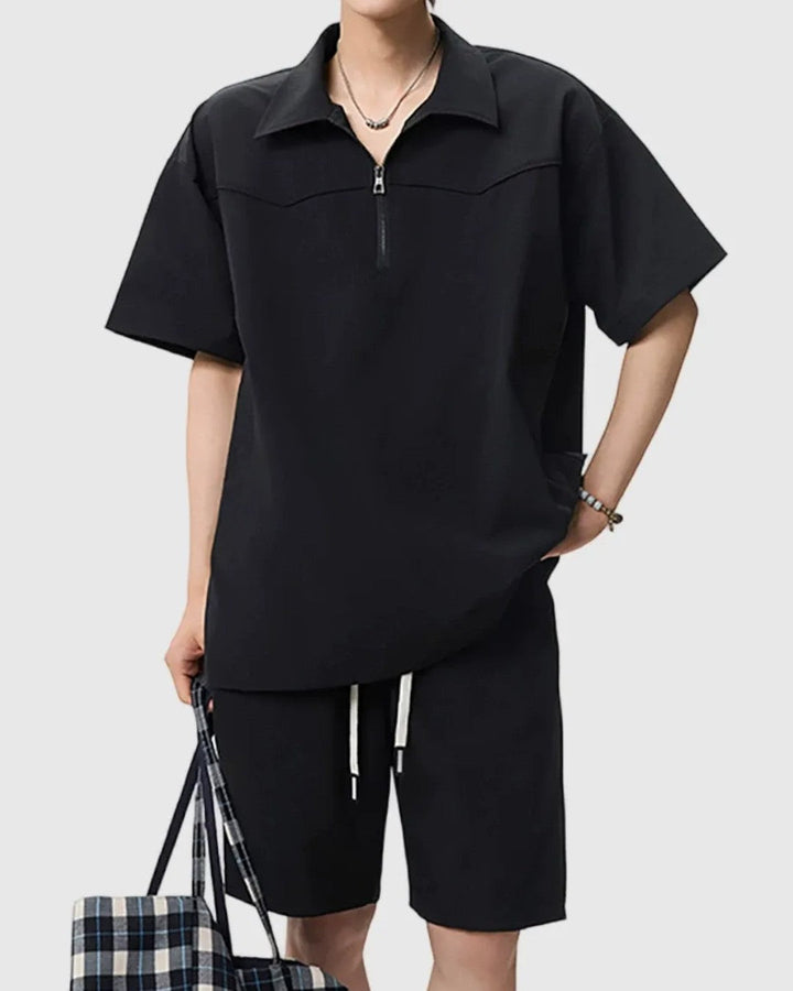 DECONSTRUCTED HALF-ZIP SHORT SLEEVE SHIRT MT559