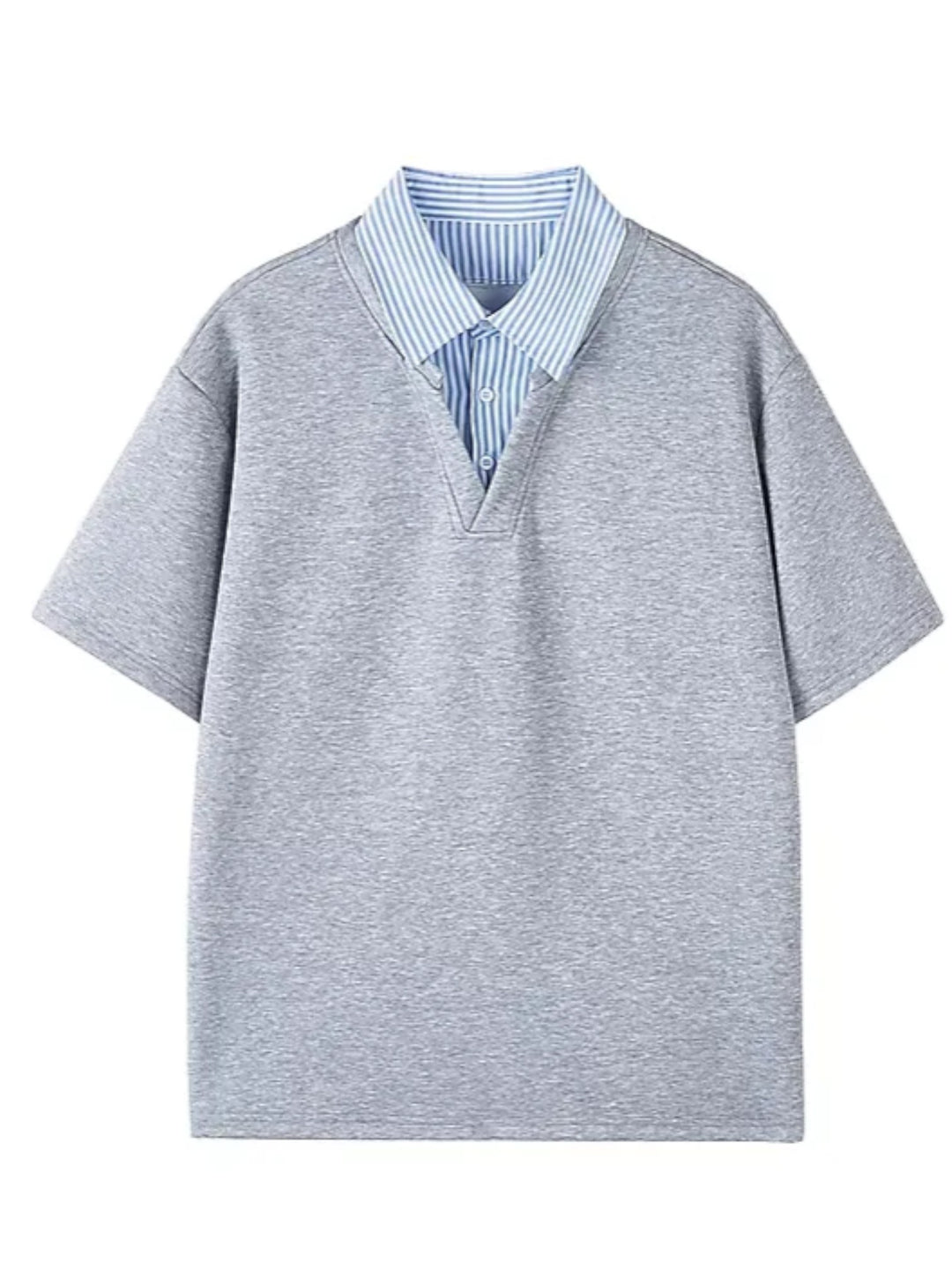 FAKE-LAYER SHIRT-COLLAR SHORT SLEEVE TEE ST5143