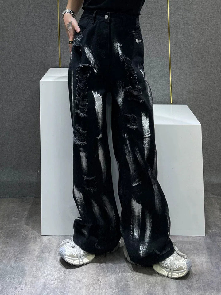 STRAIGHT-LEG RIPPED PANTS ST5186