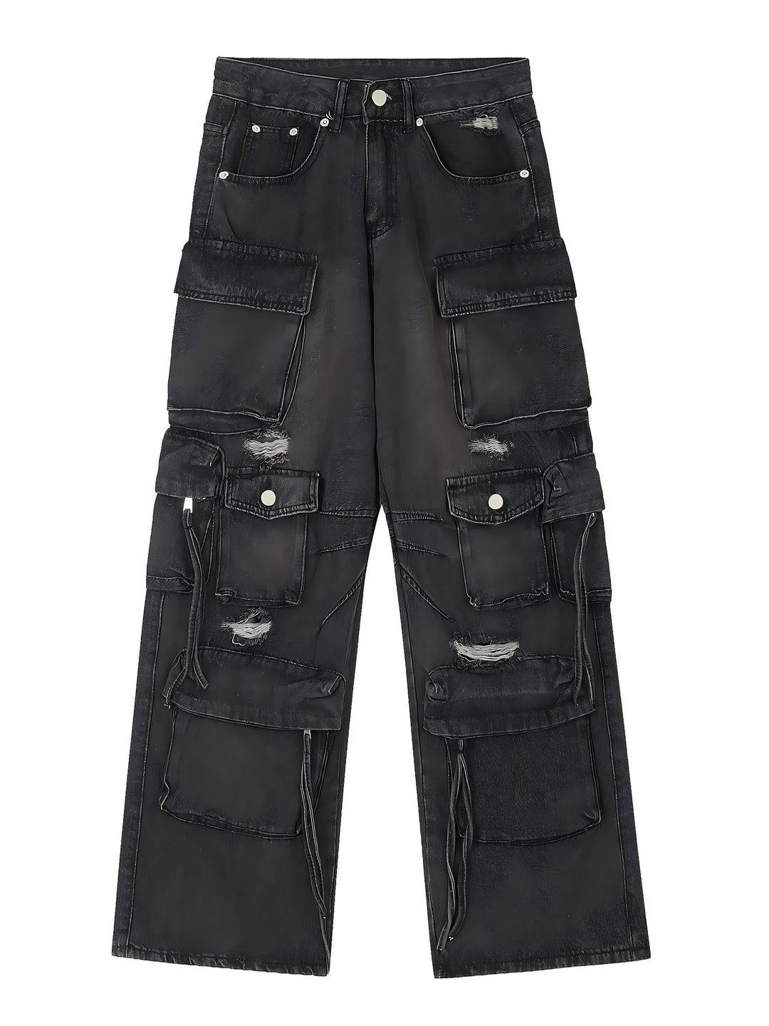 HEAVY-DUTY DISTRESSED MULTI-POCKET CARGO JEANS ST5215
