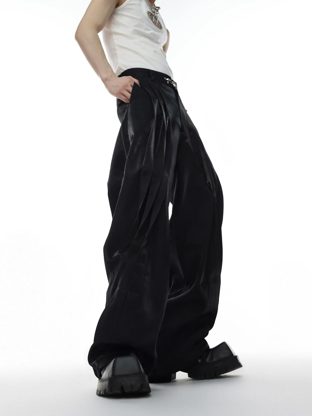 STRUCTURED METAL-BUTTON STRAIGHT TROUSERS ST5206
