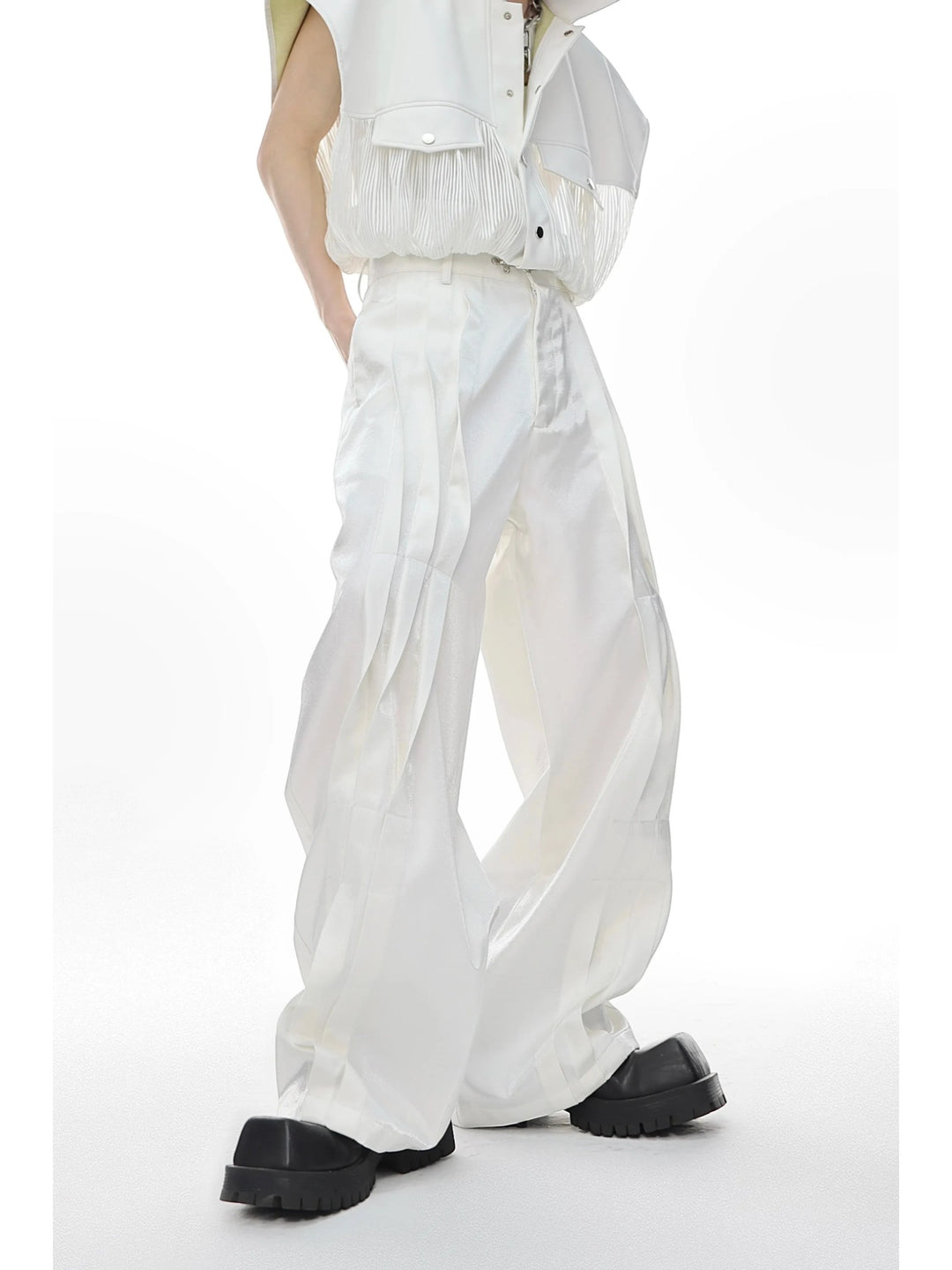 STRUCTURED METAL-BUTTON STRAIGHT TROUSERS ST5206