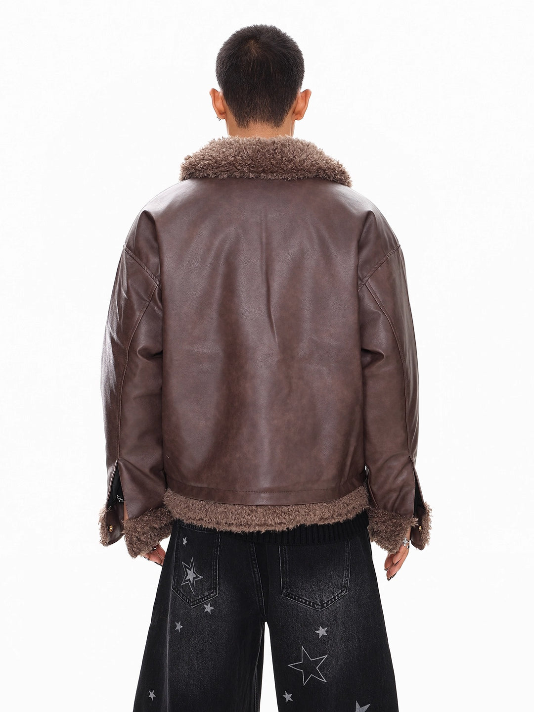 FAUX LEATHER SHEARLING-COLLAR JACKET ST5071