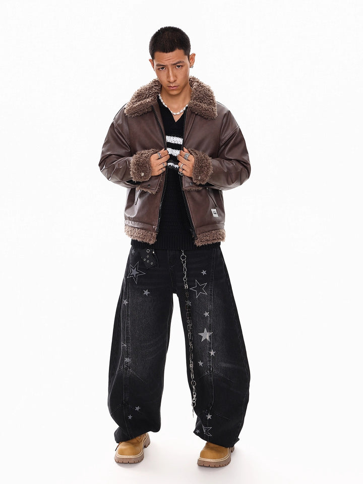 FAUX LEATHER SHEARLING-COLLAR JACKET ST5071