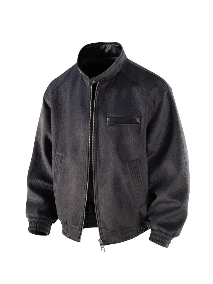 EMBOSSED FAUX SUEDE STAND COLLAR JACKET ST5129