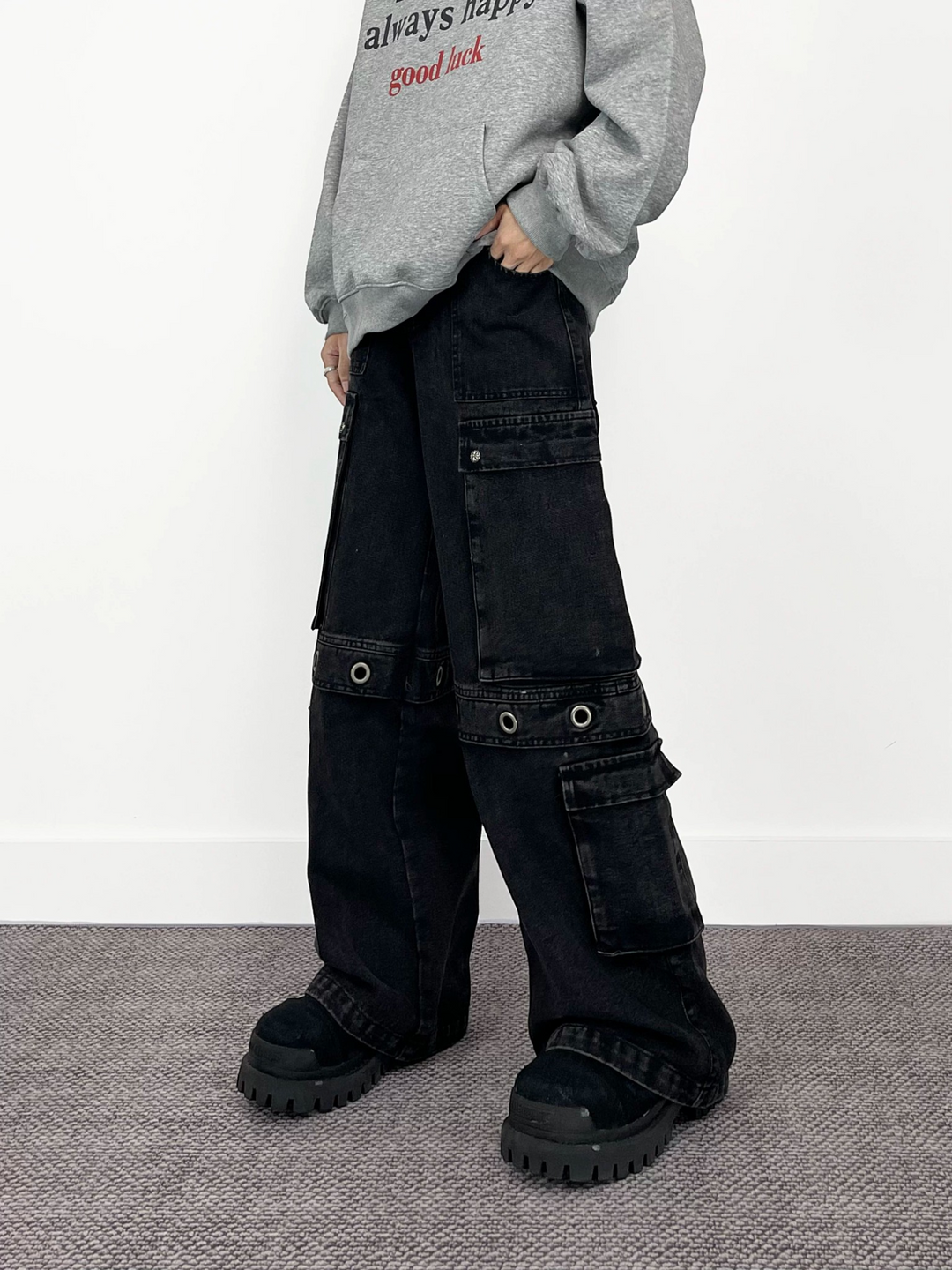 WASHED WIDE-LEG CARGO JEANS ST5216