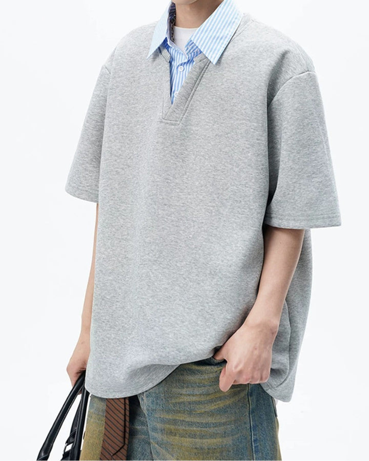 PANELLED FAKE-LAYER POLO SHIRT MT554
