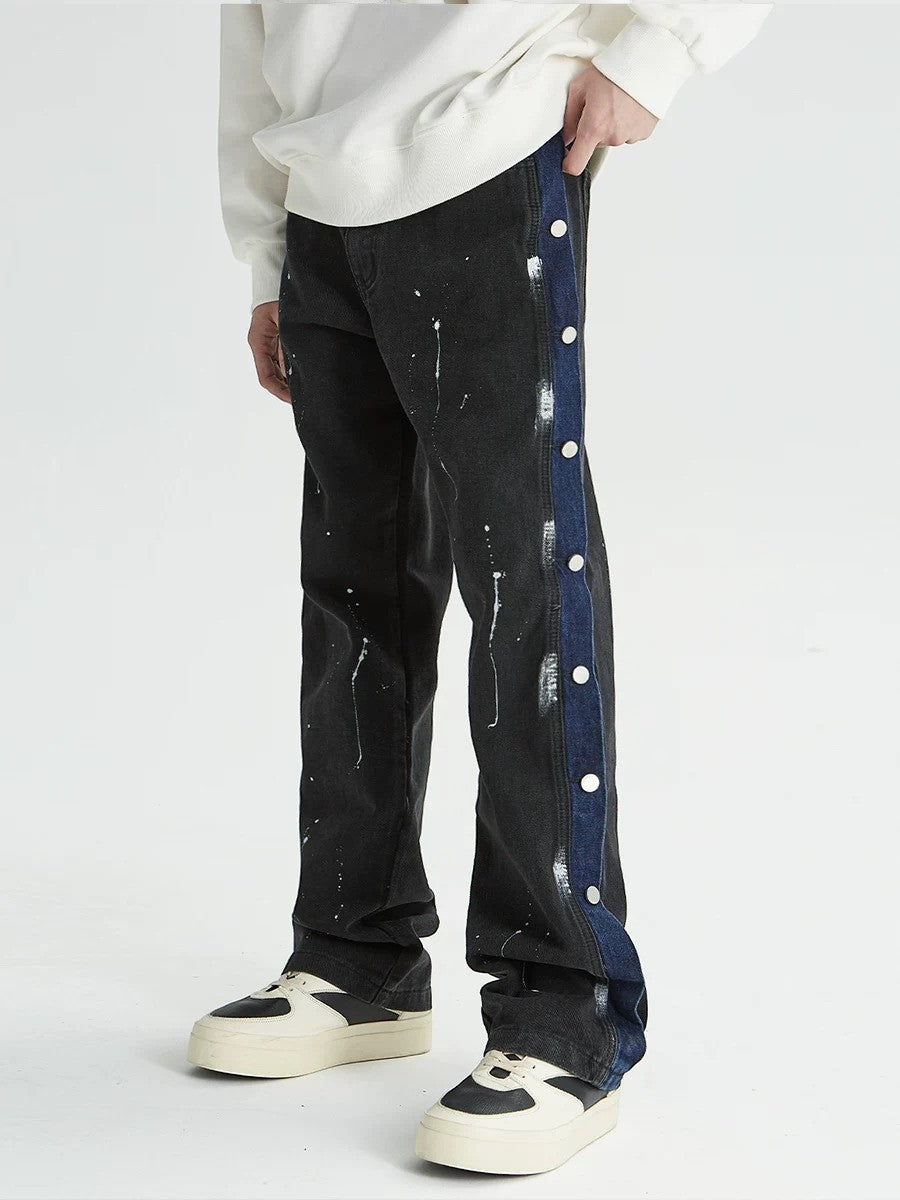 BUTTONED SPLATTER PAINT LOOSE STRAIGHT JEANS ST5194