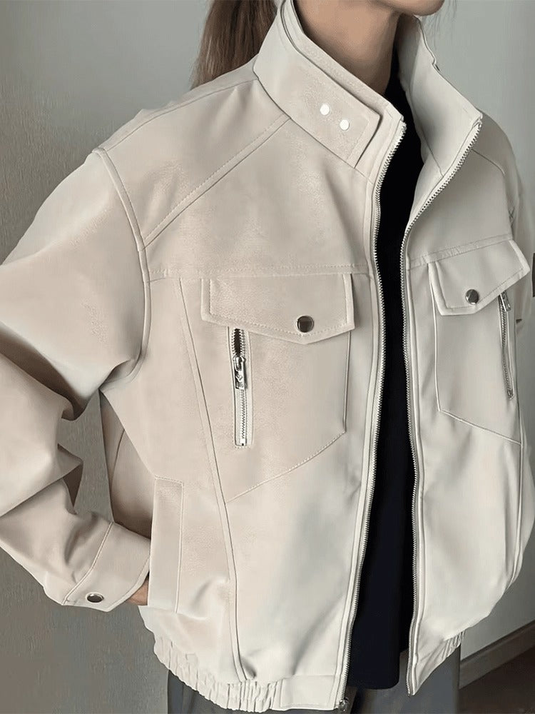 FAUX LEATHER STAND-COLLAR JACKET ST5056