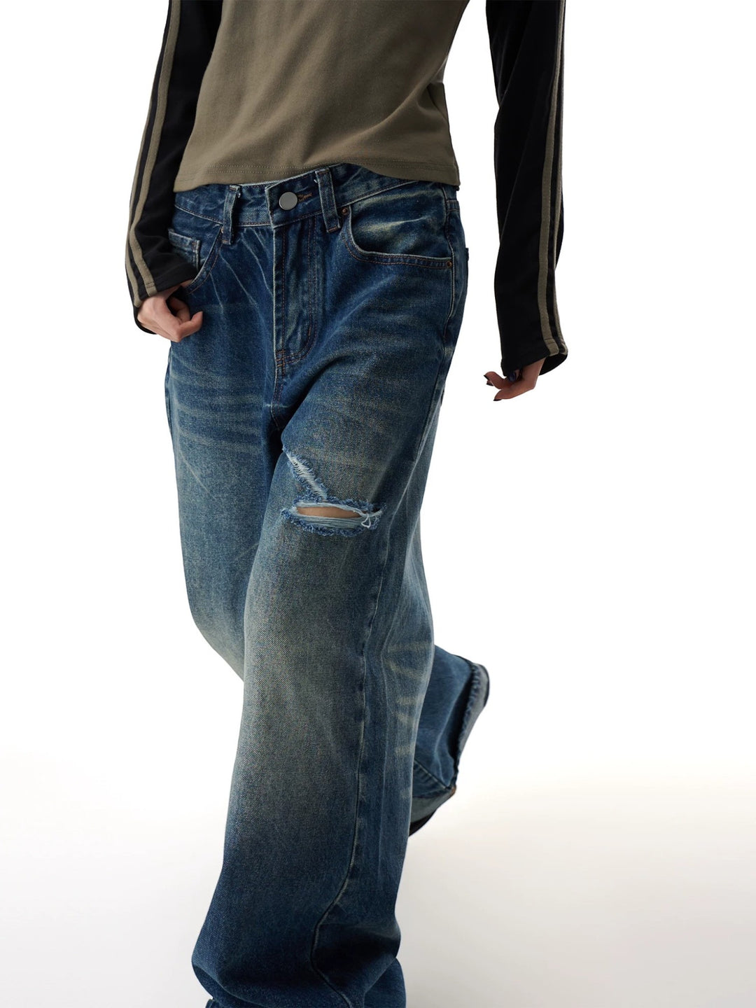 VINTAGE DISTRESSED LOOSE STRAIGHT-LEG JEANS ST5183