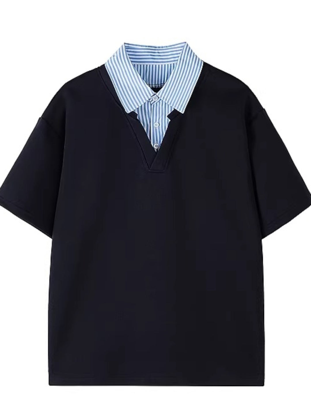 FAKE-LAYER SHIRT-COLLAR SHORT SLEEVE TEE ST5143