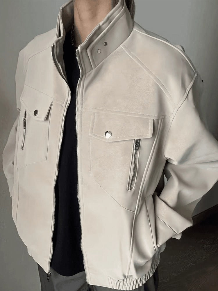 FAUX LEATHER STAND-COLLAR JACKET ST5056