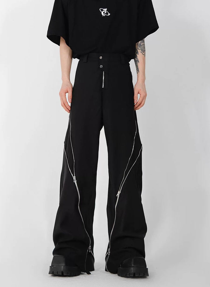 DECONSTRUCTED ZIP-FRONT FLARED DRAPE TROUSERS ST5181