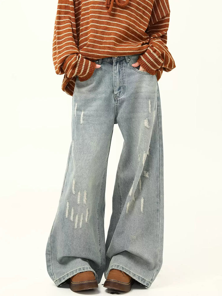 VINTAGE DISTRESSED LOOSE WIDE-LEG JEANS ST5152
