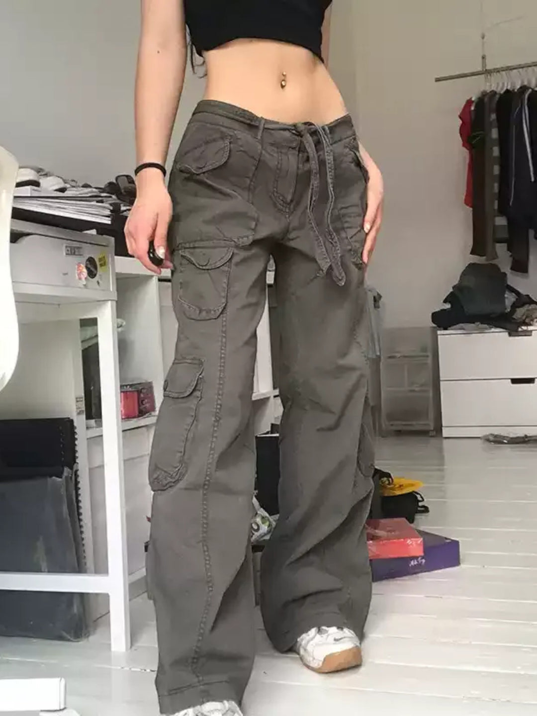 VINTAGE HIGH-WAIST STRAIGHT-LEG CARGO PANTS ST5205