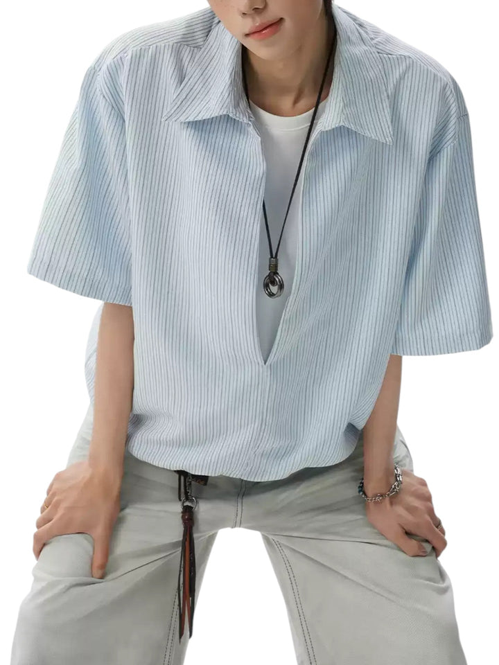 RELAXED HALF-PLACKET SHIRT WITH ELASTIC HEM MT562