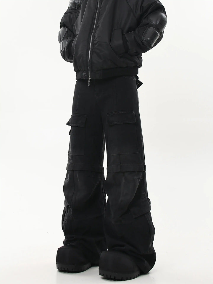 VINTAGE MULTI-POCKET DETACHABLE FLARED CARGO JEANS ST5195