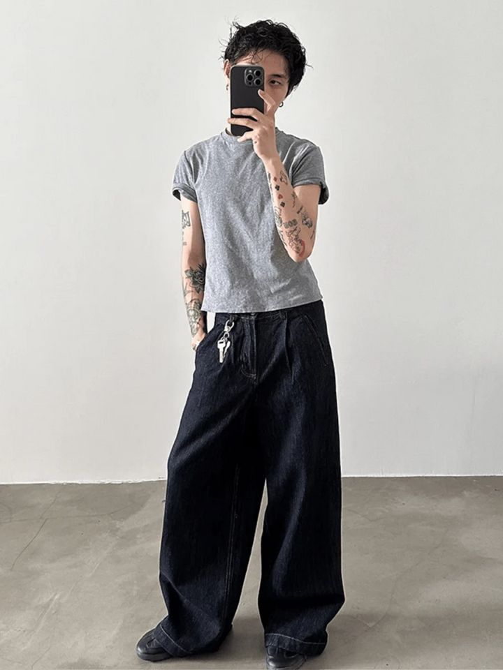 [GENESISBOY] 100% Cotton Wash Wide Leg Jeans st1840
